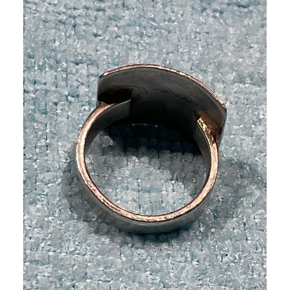 Gothic Sterling Silver Mixed Metal Wide Band Ring Artisan Folk Art Size 6
